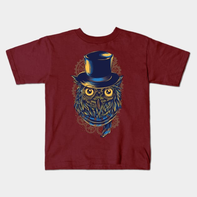 Steampunk Owl Kids T-Shirt by badsyxn